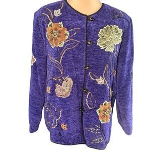 Indigo Moon SZ S Embroidered Chenille Jacket Artsy Beaded Art to Wear Whimsigoth